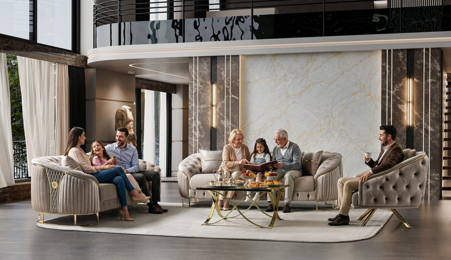 Lucas Sofa Set Gold