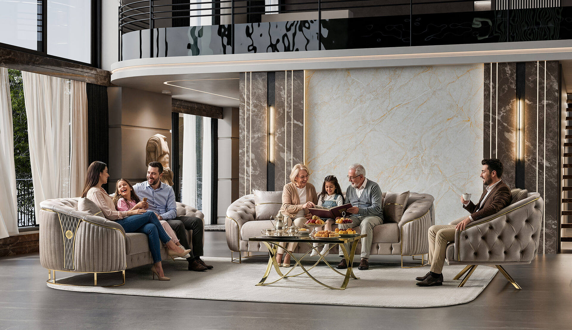 Lucas Sofa Set Gold