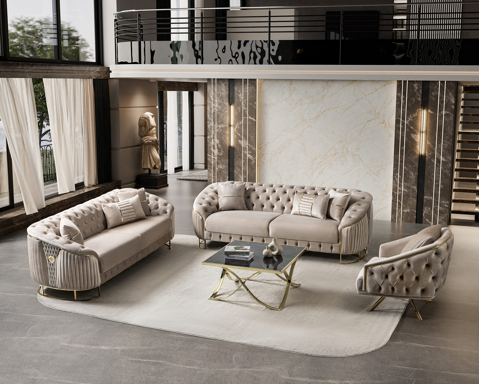 Lucas Sofa Set Gold