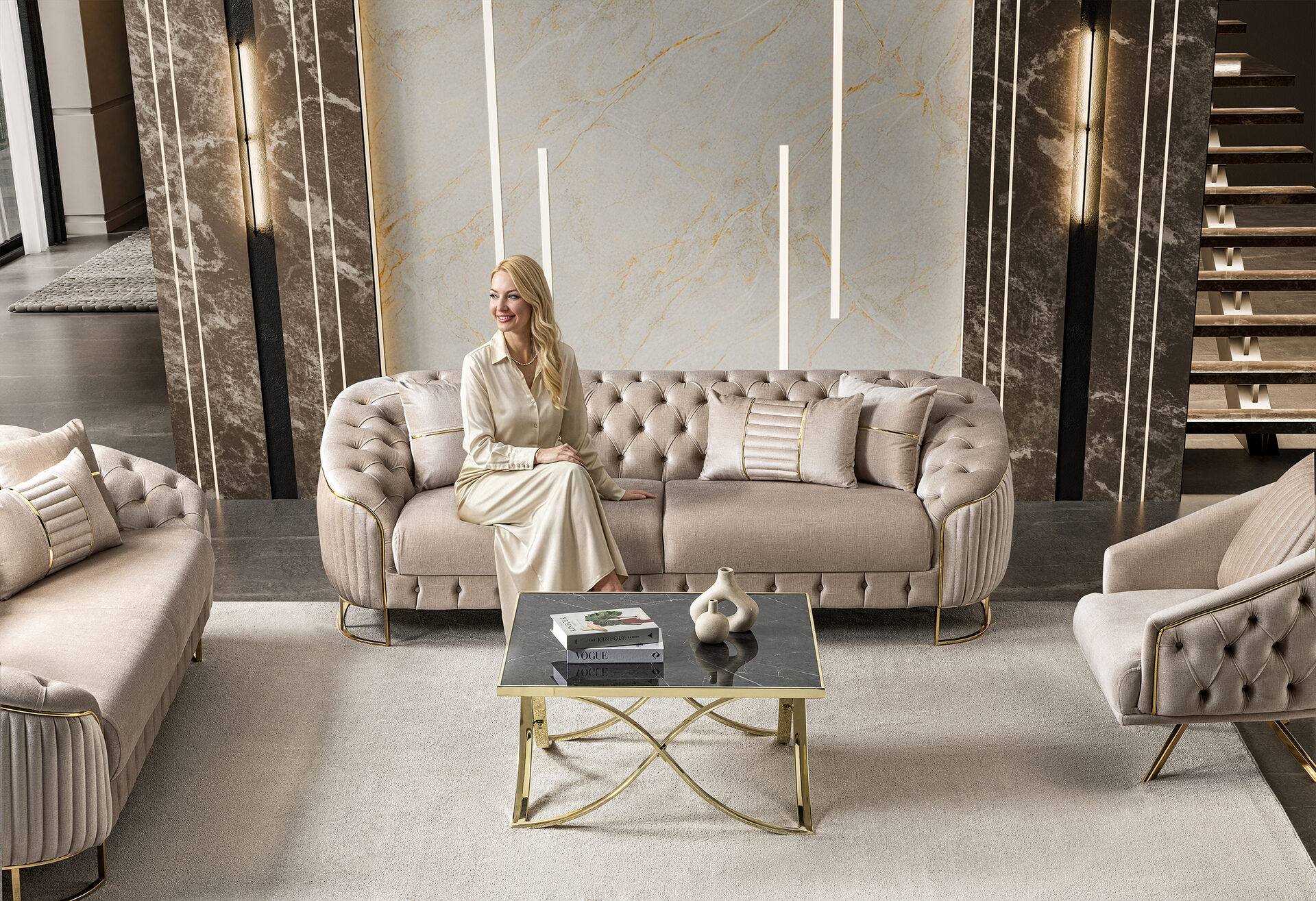 Lucas Sofa Set Gold