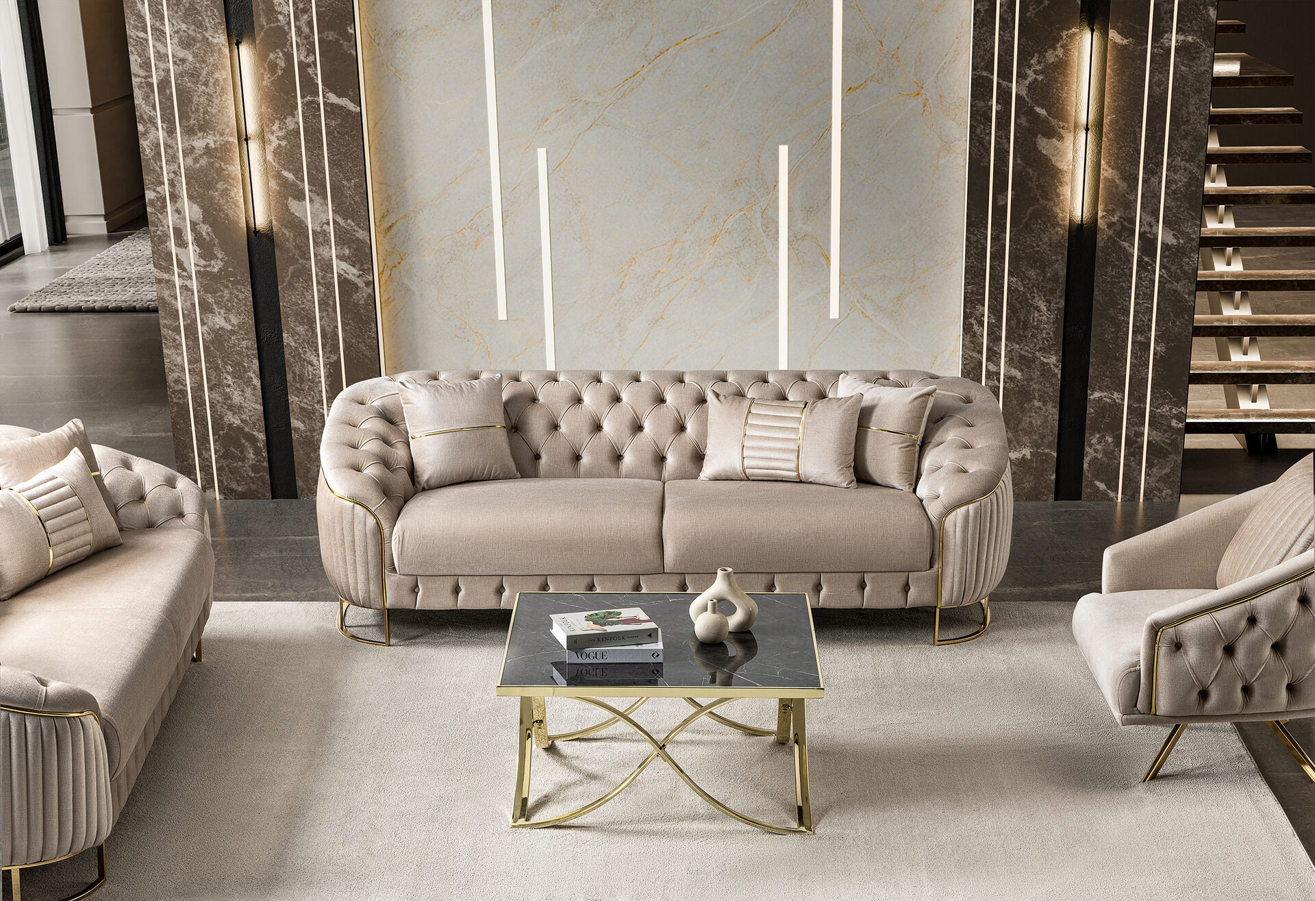 Lucas Sofa Set Gold