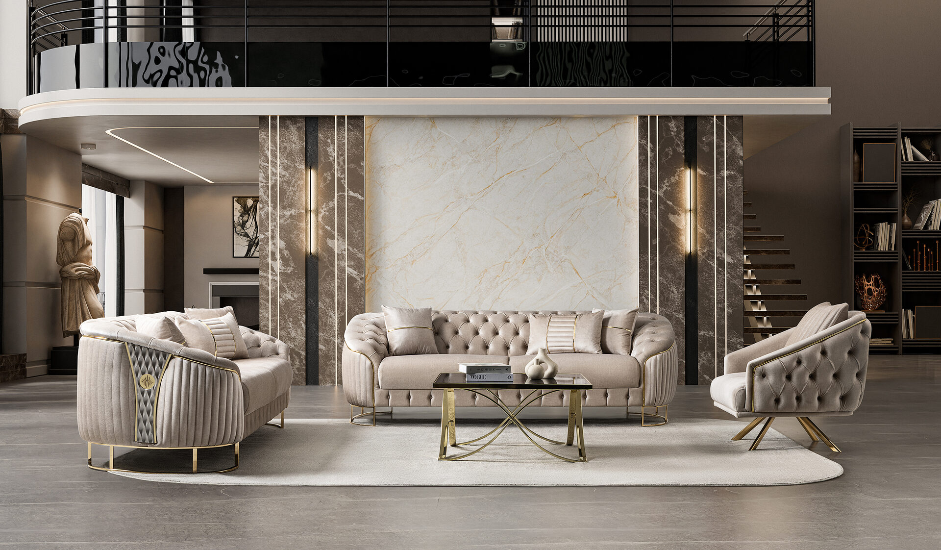 Lucas Sofa Set Gold