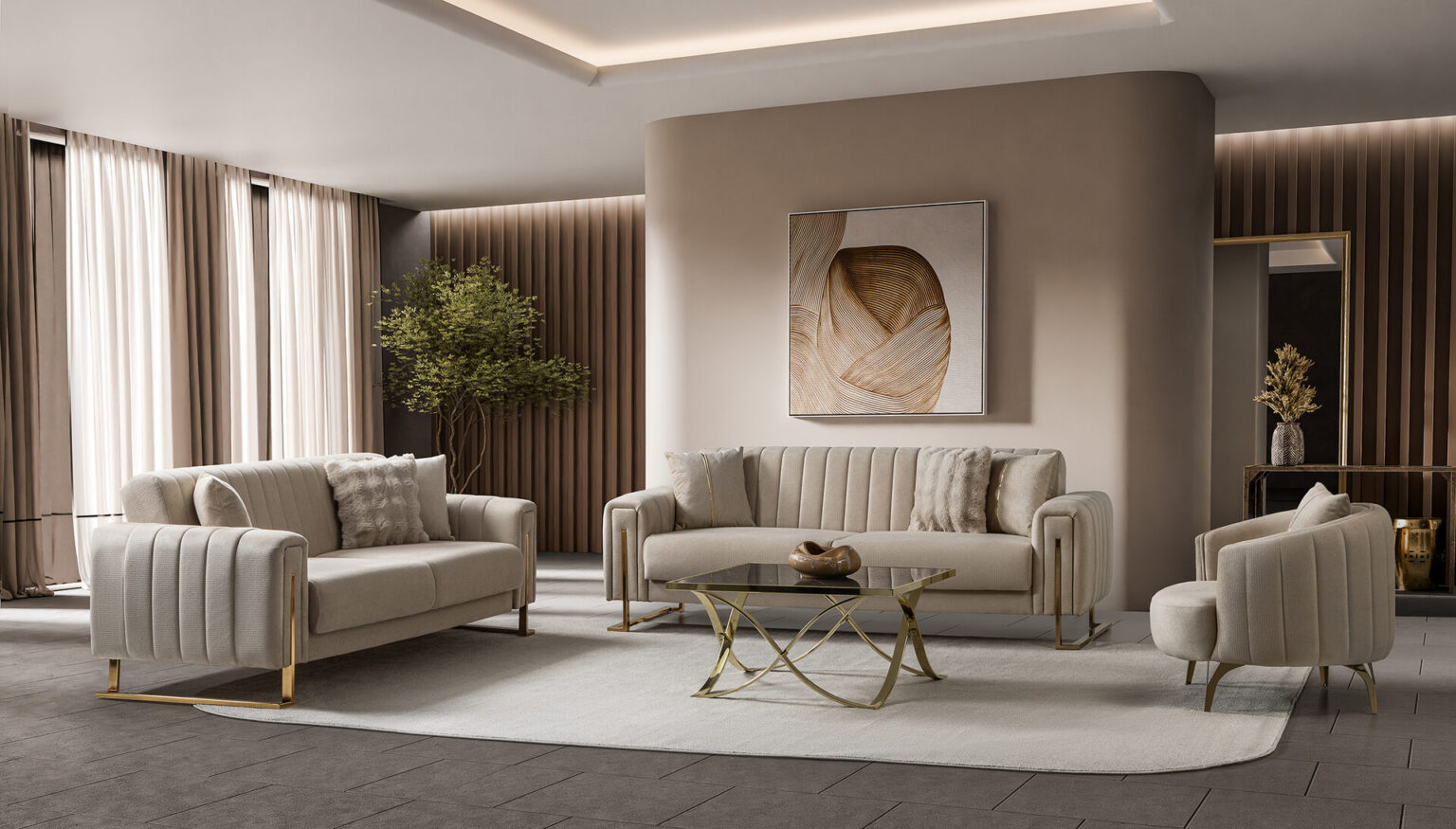 Othello Sofa Set Gold