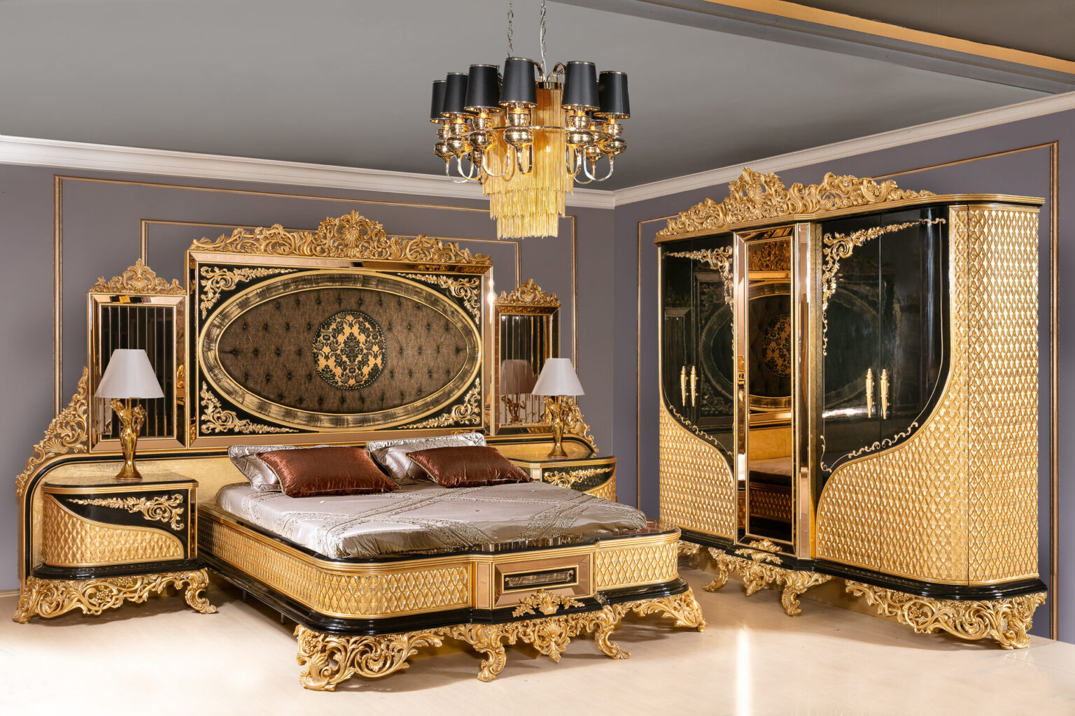Şehrazat Siyah Gold Yatak Odası