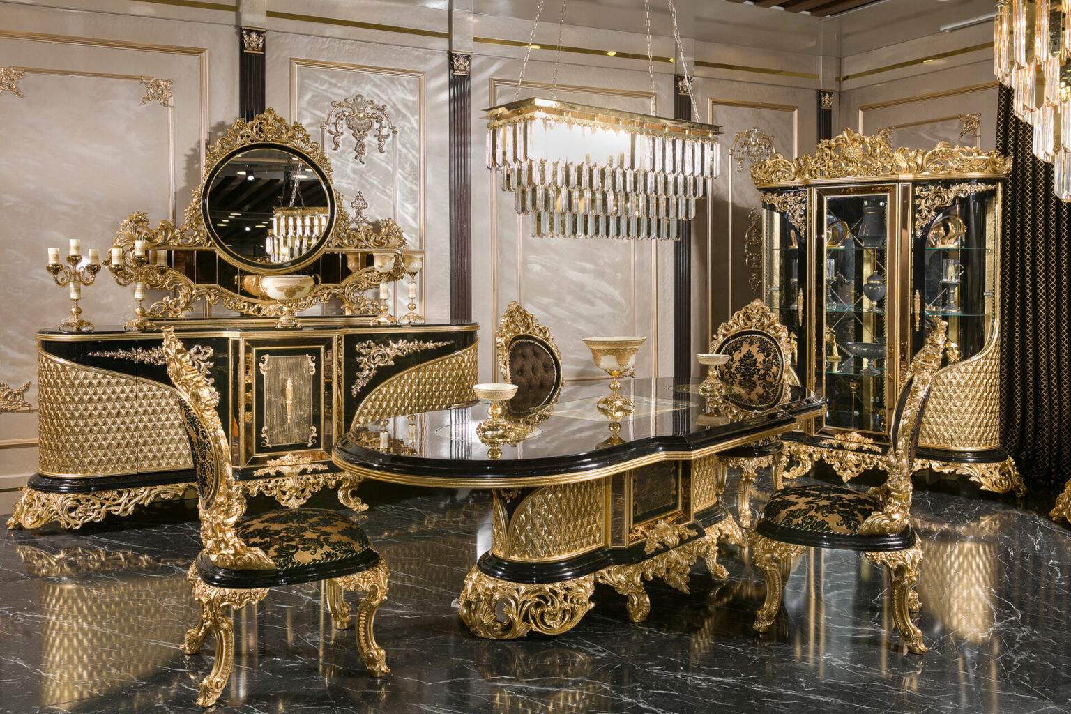 Şehrazat Siyah Gold Yemek Odası