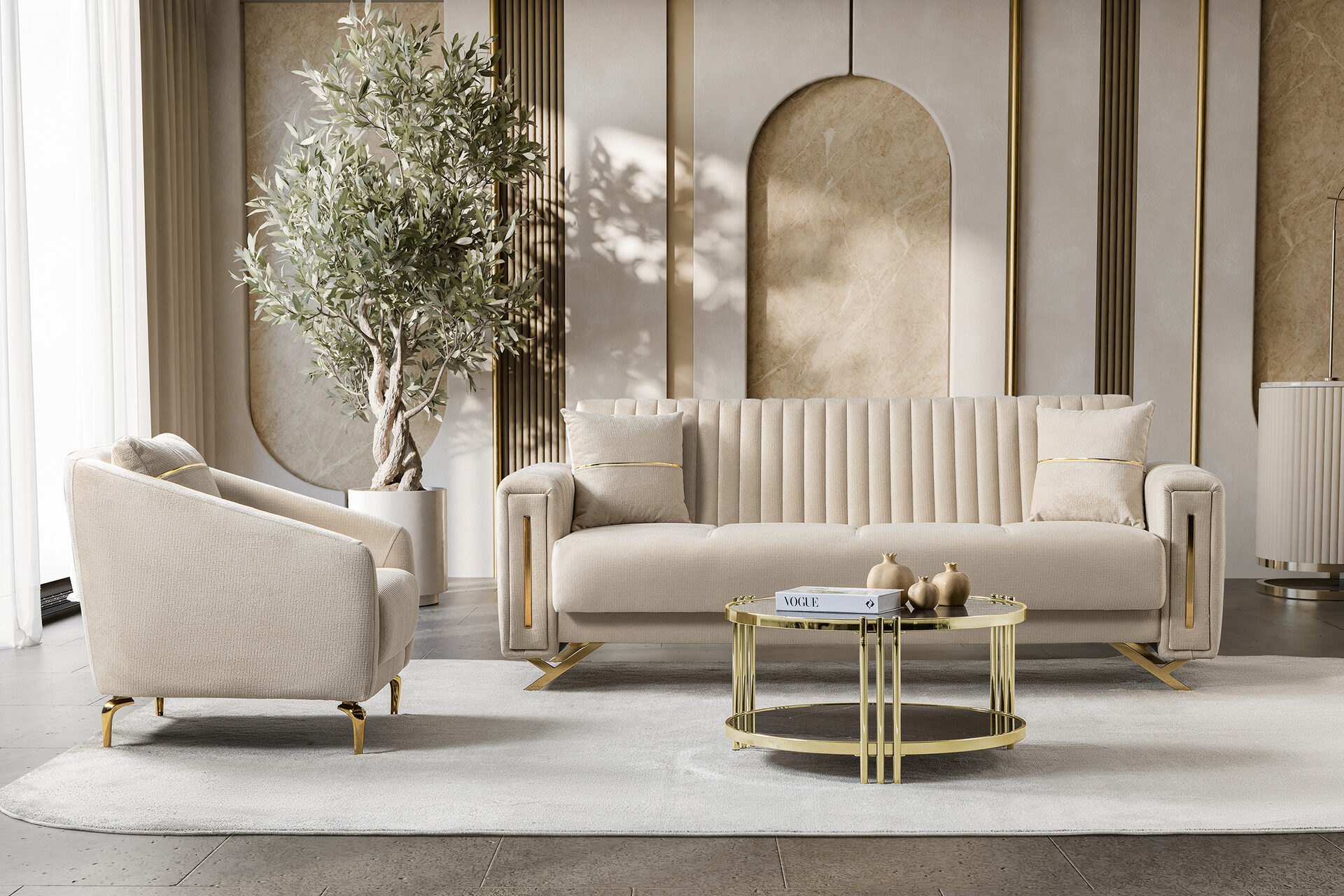 Senfoni Sofa Set Gold
